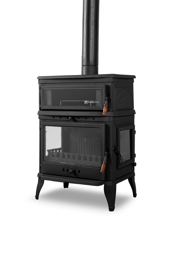 FLAME STOVE Retro 3 camlı yan kapaklı Fırınlı  Şömine Soba (45YK) / MAŞA TAKIMI HEDİYELİ