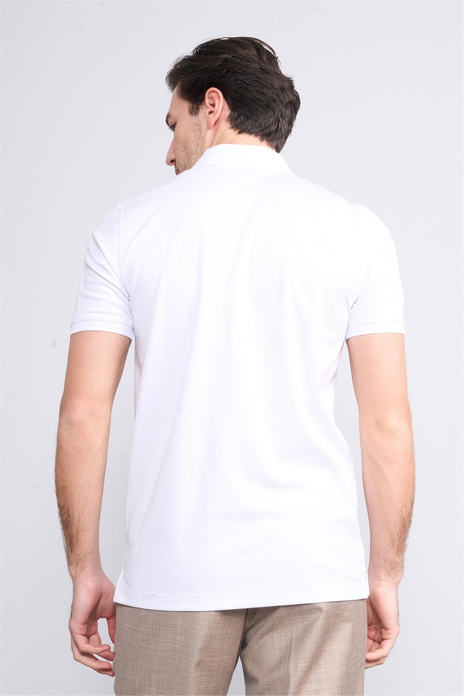 Halifaks Beyaz Erkek 12625 Düğmelı Polo Yaka Kısa Kol Etek Recme T-Shirt