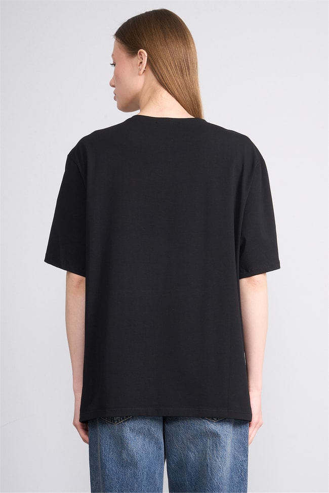 Helly Y25 Mb-6056 Siyah Kadın Stockholm Yazı Baskılı T-Shirt