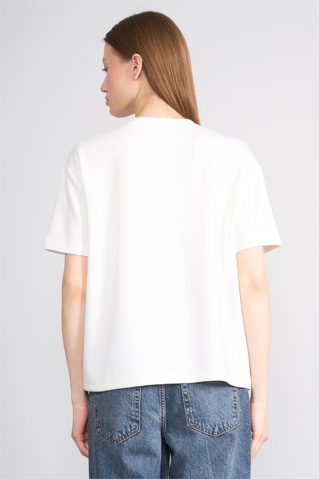 Helly Y26 Mb-5620 Ekru Kadın Bisiklet Yaka Tişört S-Xl