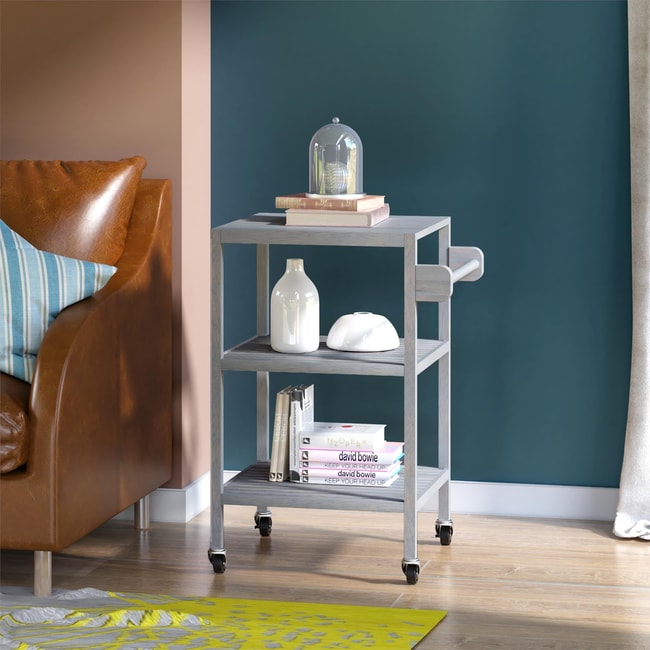 İnterbuild Masif Akasya Ahşap Holger Servis Arabası (520x520x850 mm) Alaca Gri - 674821