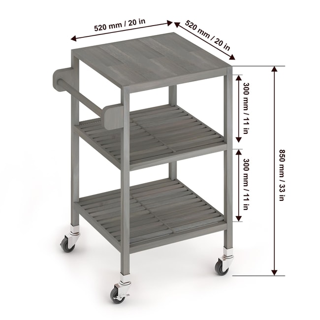 İnterbuild Masif Akasya Ahşap Holger Servis Arabası (520x520x850 mm) Alaca Gri - 674821