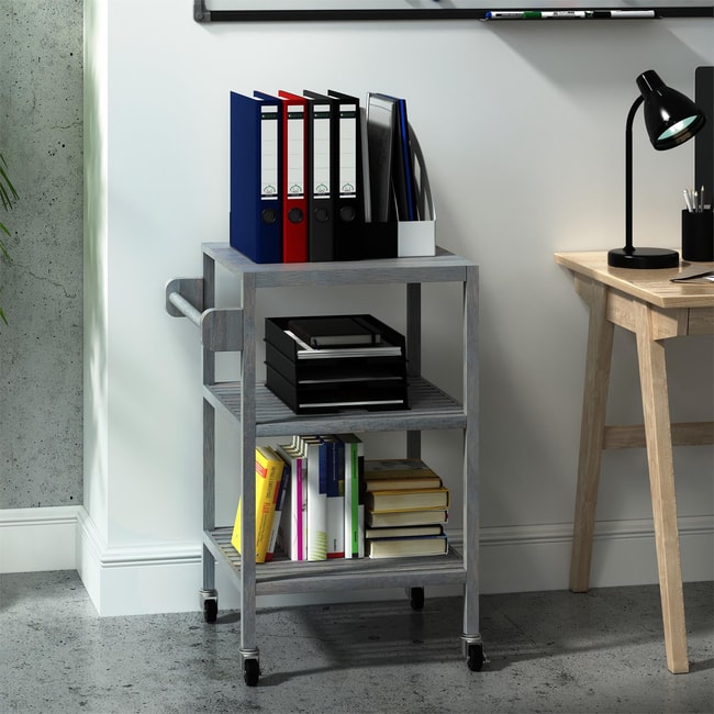 İnterbuild Masif Akasya Ahşap Holger Servis Arabası (520x520x850 mm) Alaca Gri - 674821