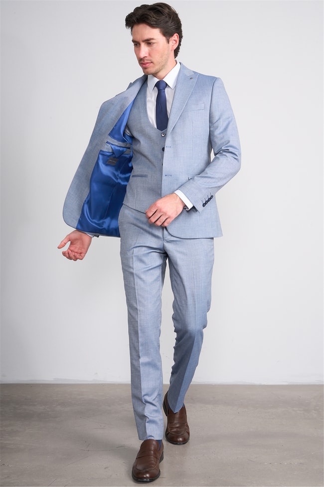 Kagi Y26 Monza Slim Fit Yelekli Takım Elbise Mavi