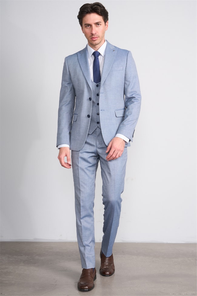 Kagi Y26 Monza Slim Fit Yelekli Takım Elbise Mavi