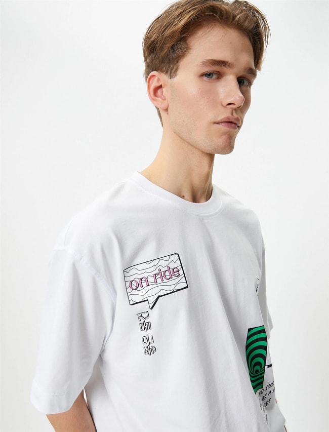 Koton 4Sam10250Hk 000 Beyaz Erkek Jersey Kısa Kollu T-Shirt