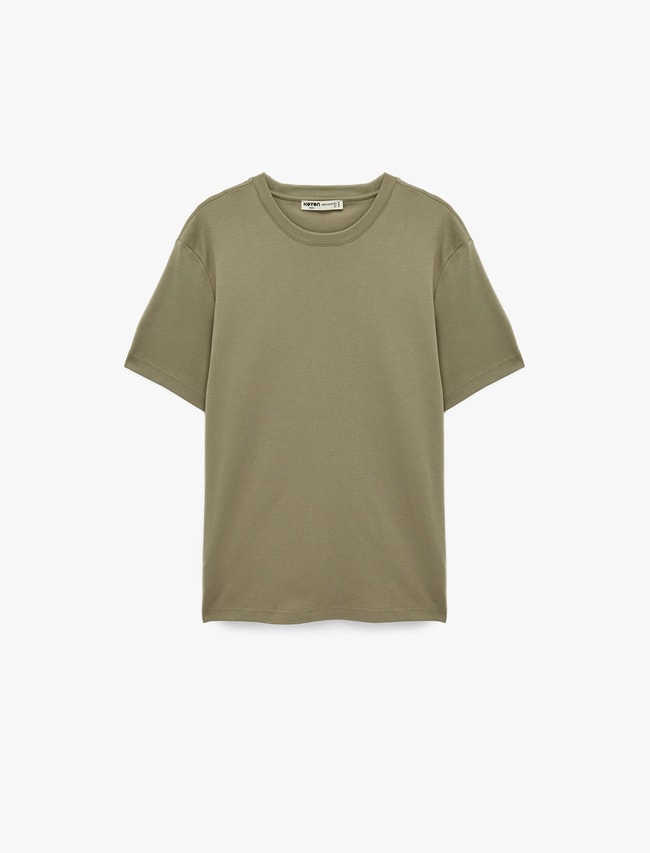 Koton 6Sam10021Mk 871 Hakı Erkek Jersey Kısa Kollu Basıc T-Shırt