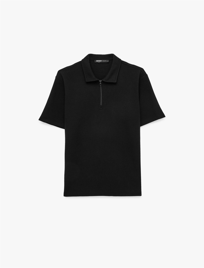 Koton 6Sam10289Mk 999 Sıyah Erkek Jersey Kısa Kollu Polo T-Shırt