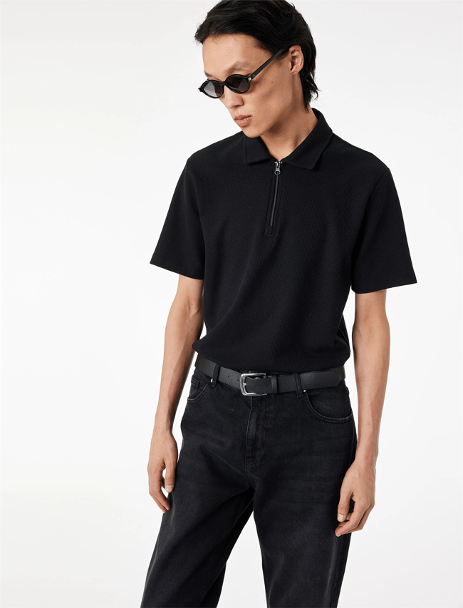 Koton 6Sam10289Mk 999 Sıyah Erkek Jersey Kısa Kollu Polo T-Shırt