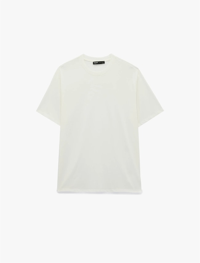 Koton 6Sam10511Mk 010 Ekru Erkek Jersey Kısa Kollu Basıc T-Shırt