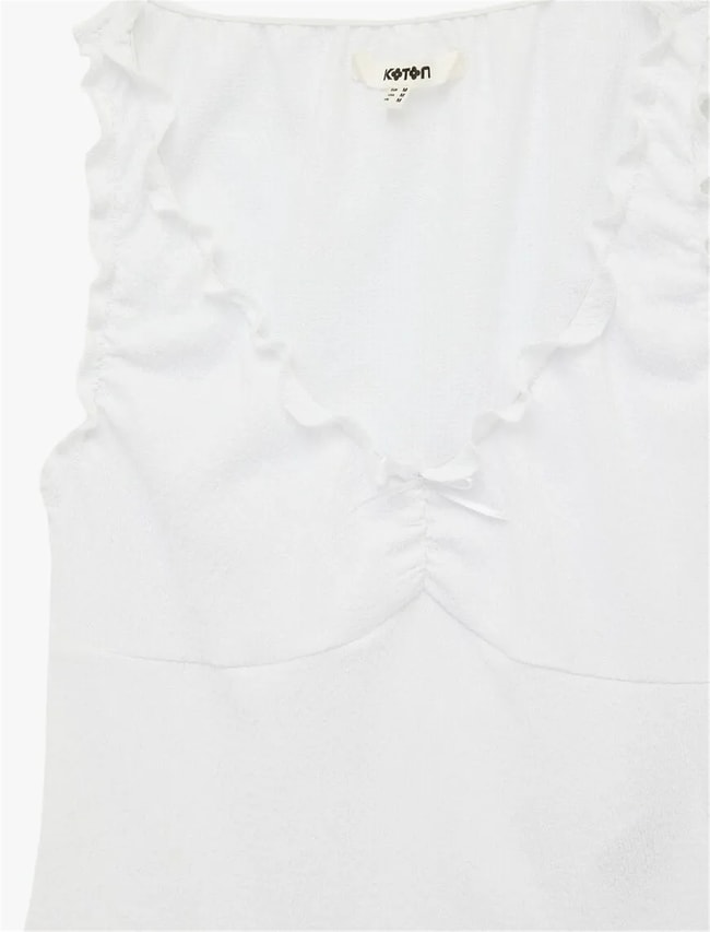 Koton Y26 6Sak10013Ek 000 Beyaz Kadın Jersey Kolsuz T-shirt