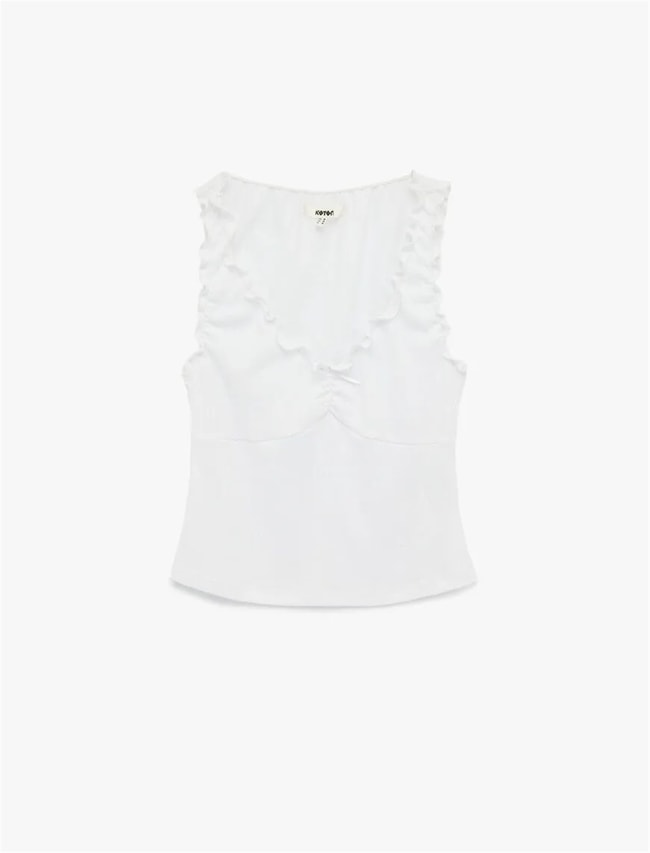 Koton Y26 6Sak10013Ek 000 Beyaz Kadın Jersey Kolsuz T-shirt