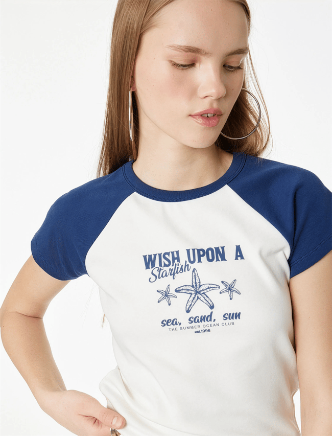 Koton Y26 6Sal10064Ik 010 Ekru Kadın Jersey Kısa Kol T-shirt