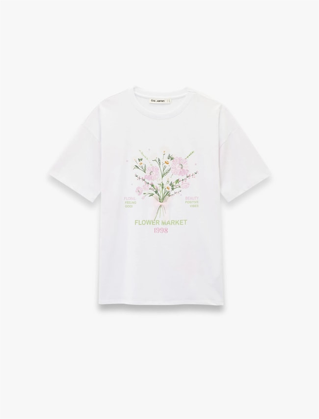 Koton Y26 6Sal10069Ik 010 Ekru Kadın Jersey Kısa Kol T-shirt