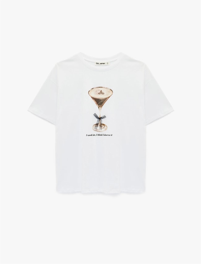 Koton Y26 6Sal10073Ik 010 Ekru Kadın Jersey Kısa Kol T-shirt
