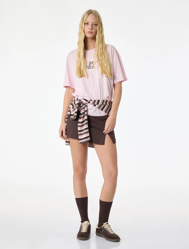 Koton Y26 6Sal10074Ik 265 Pembe Kadın Jersey Kısa Kol T-shirt