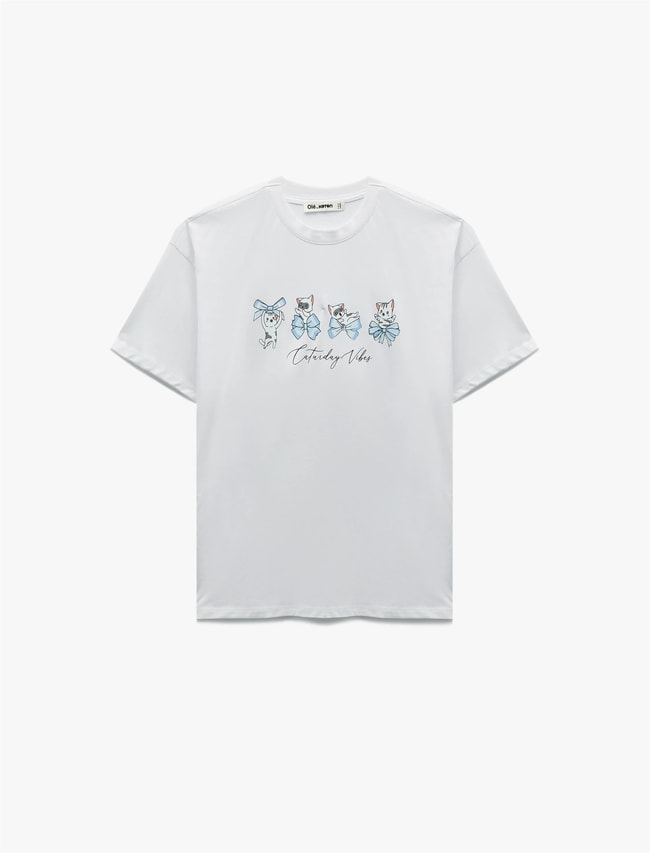 Koton Y26 6Sal10096Ik 010 Ekru Kadın Jersey Kısa Kol T-shirt