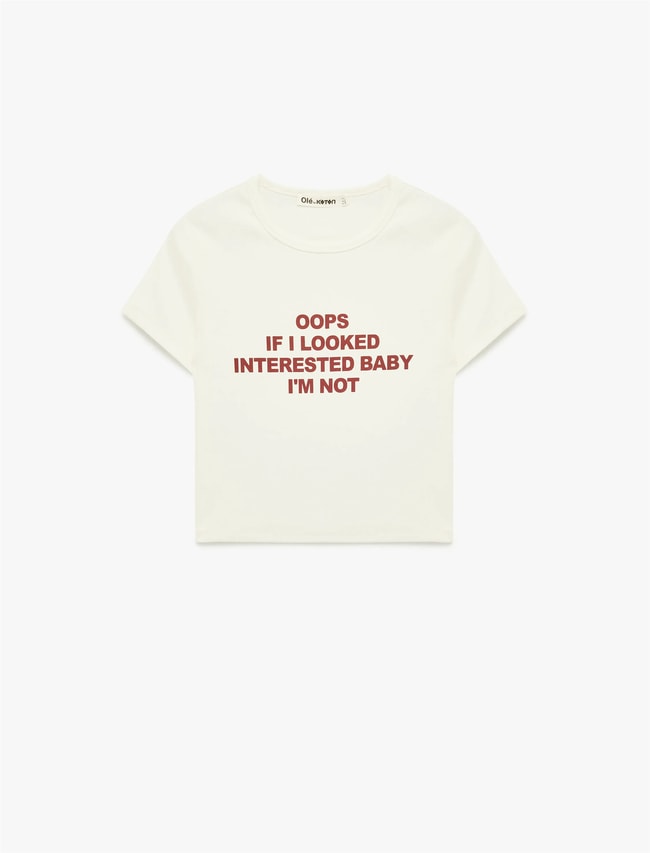 Koton Y26 6Sal10102Ik 010 Ekru Kadın Jersey Kısa Kol T-shirt