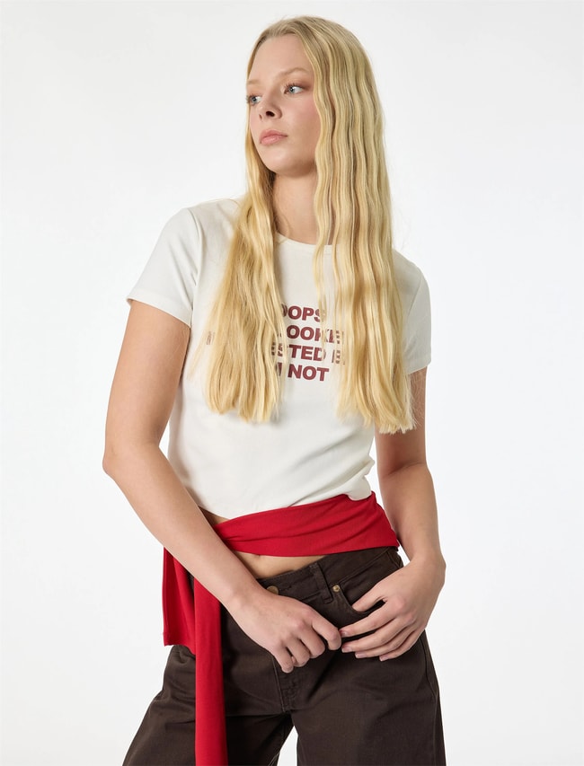 Koton Y26 6Sal10102Ik 010 Ekru Kadın Jersey Kısa Kol T-shirt