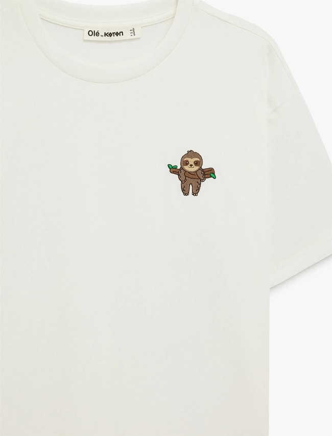 Koton Y26 6Sal10104Ik 010 Ekru Kadın Jersey Kısa Kol T-shirt