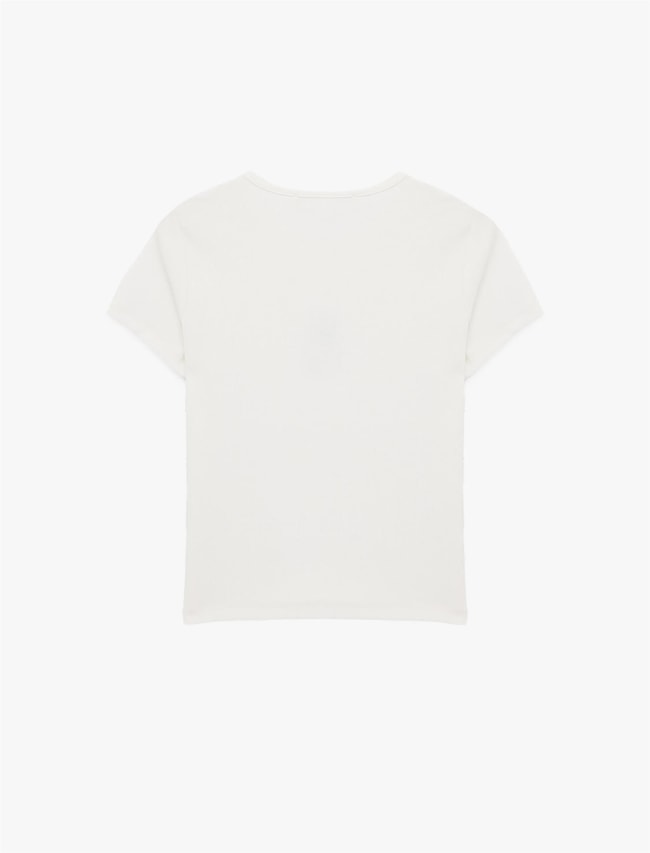 Koton Y26 6Sal10121Ik 010 Ekru Kadın Jersey Kısa Kol T-shirt
