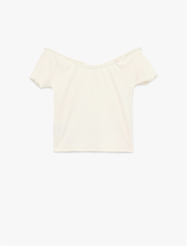 Koton Y26 6Sal10128Ik 010 Ekru Kadın Jersey Kısa Kol T-shirt