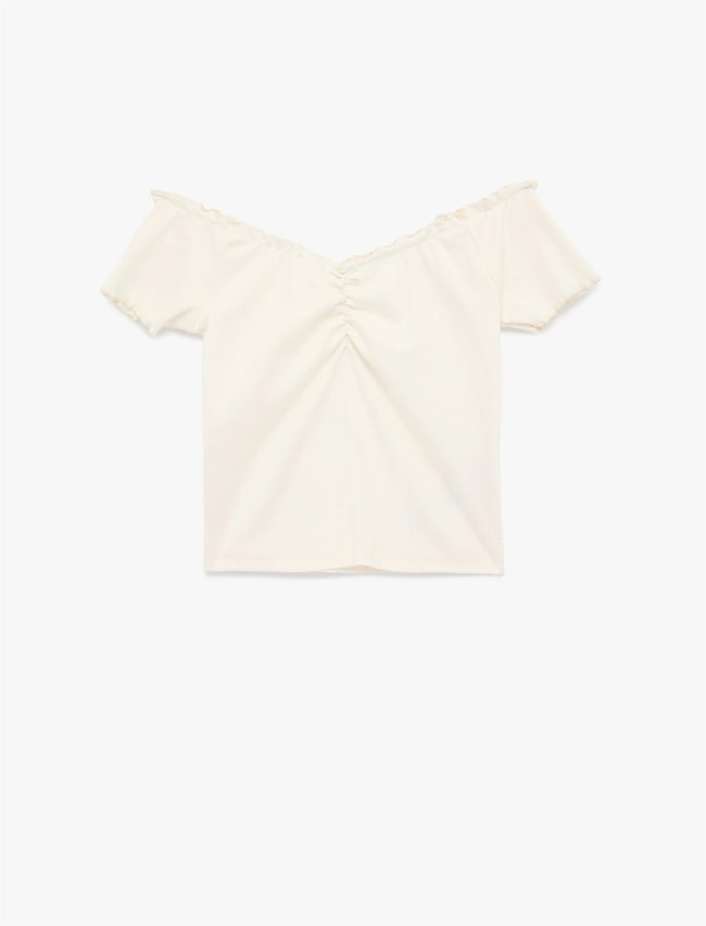 Koton Y26 6Sal10128Ik 010 Ekru Kadın Jersey Kısa Kol T-shirt