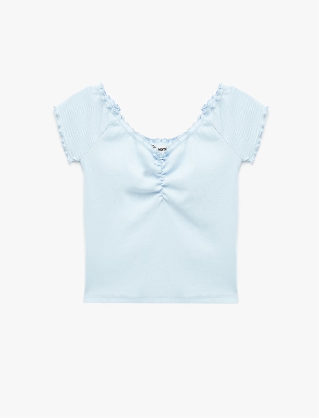 Koton Y26 6Sal10128Ik 640 Mavi Kadın Jersey Kısa Kol T-shirt