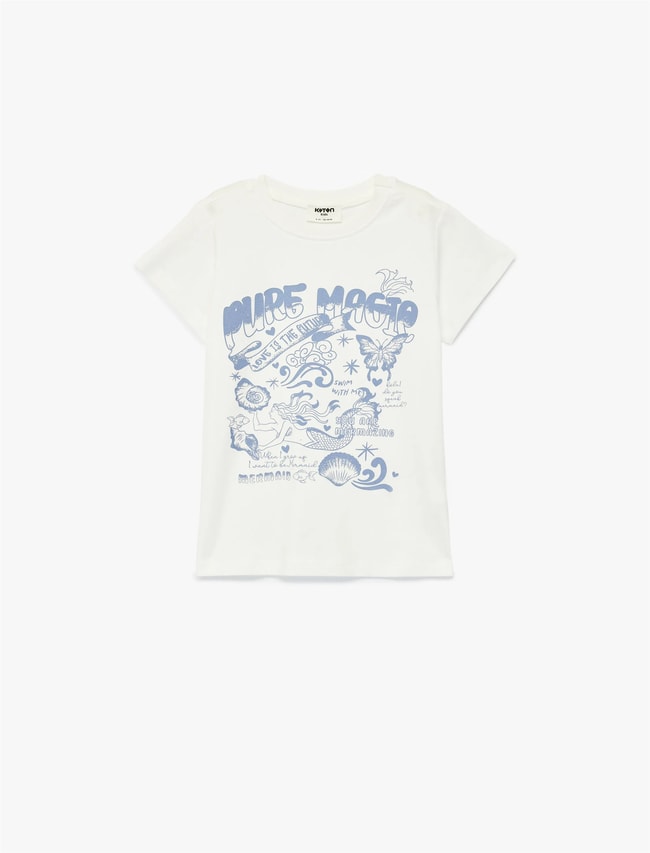 Koton Y26 6Skg10018Ak 010 Ekru Kız Çocuk Jersey Kısa Kol T-Shirt