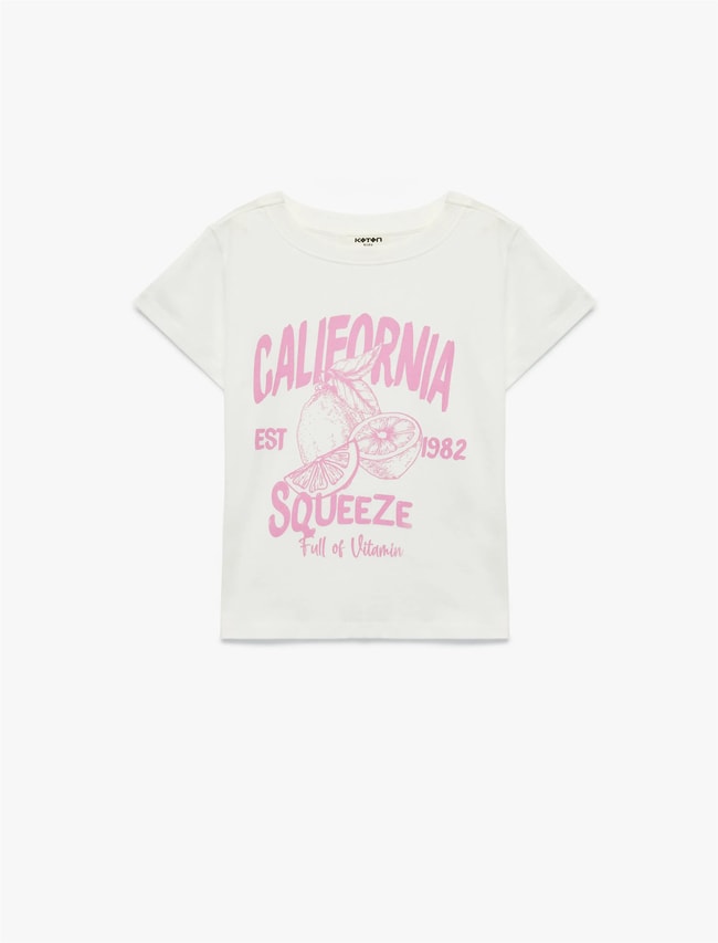 Koton Y26 6Skg10039Ak 010 Ekru Kız Çocuk Jersey Kısa Kol T-Shirt
