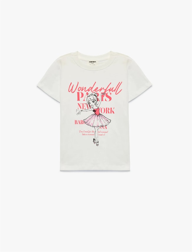 Koton Y26 6Skg10110Ak 010 Ekru Kız Çocuk Jersey Kısa Kol T-Shirt