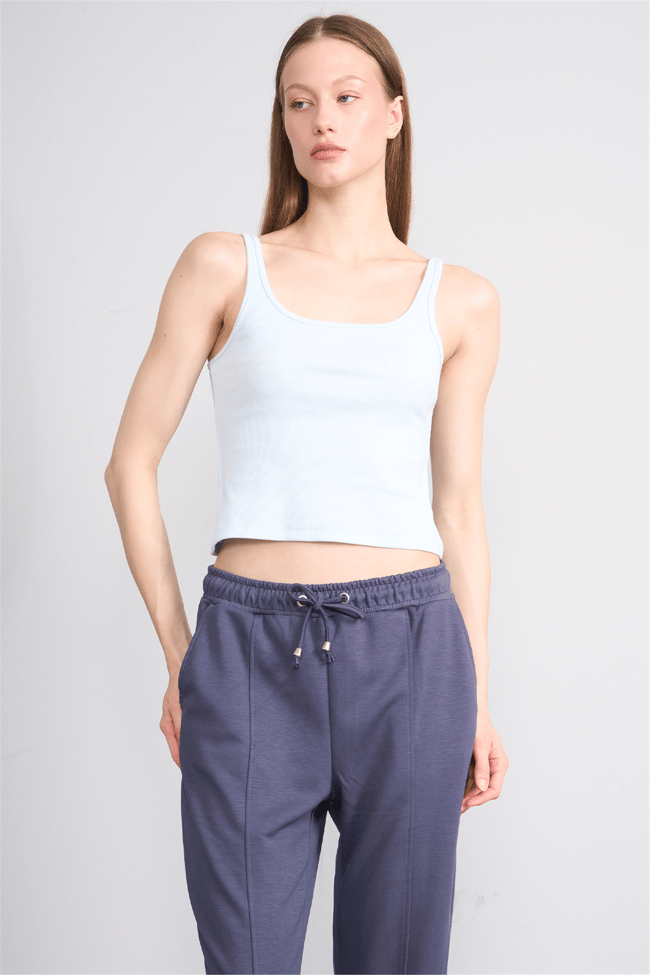 Lefon Y26 071693-K Bebe Mavi Kadın Acık Yaka Kaşkorse Crop ( Askılı Crop Atlet)