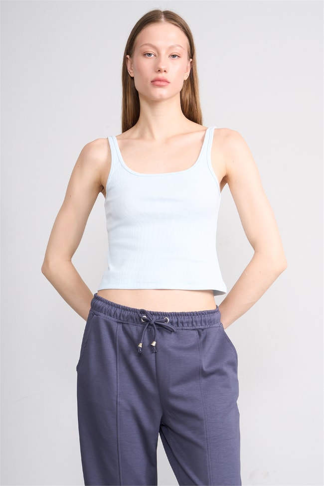 Lefon Y26 071693-K Bebe Mavi Kadın Acık Yaka Kaşkorse Crop ( Askılı Crop Atlet)