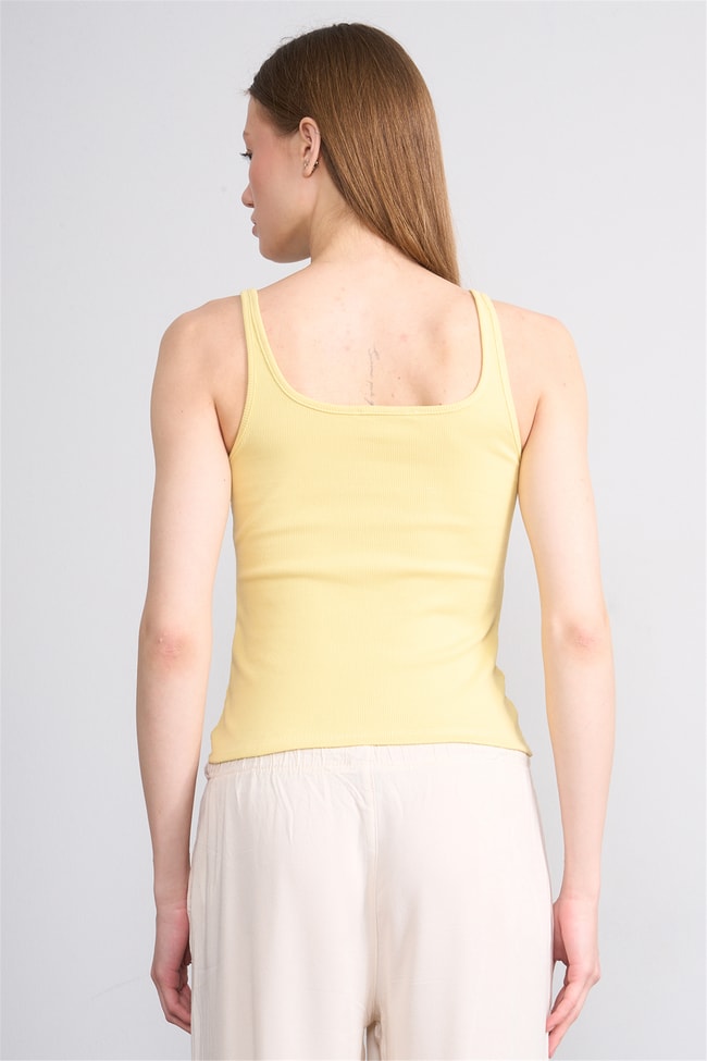 Lefon Y26 071693-K Sarı Kadın Acık Yaka Kaşkorse Crop ( Askılı Crop Atlet)