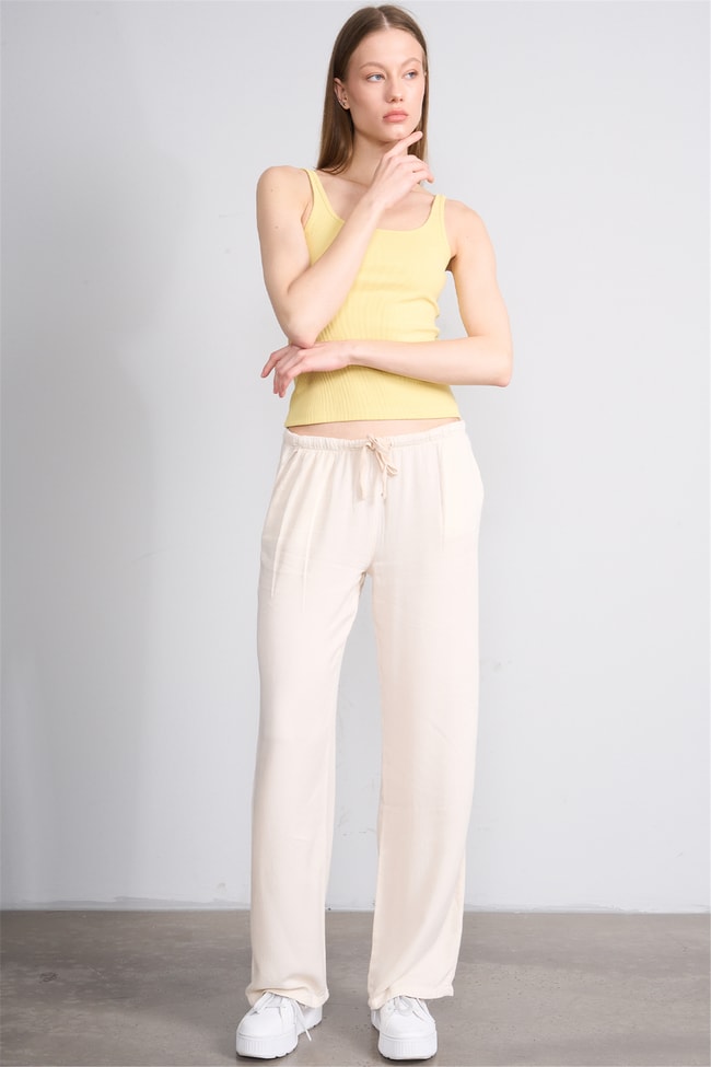 Lefon Y26 071693-K Sarı Kadın Acık Yaka Kaşkorse Crop ( Askılı Crop Atlet)