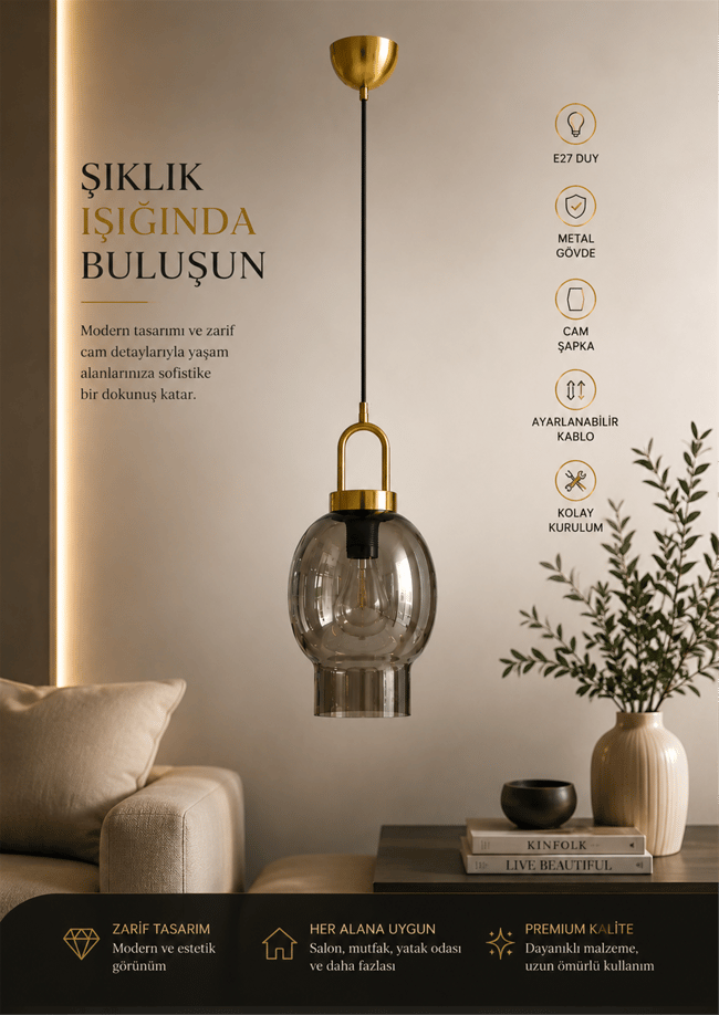 Lumexx Aura Tekli Füme Camlı Eskitme Sarkıt 9096-2