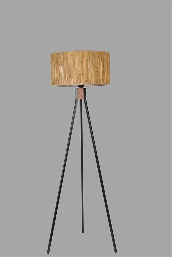 Lumexx Fısco Tripod Siyah Lambader Silindir Bambu 07 Abajurlu