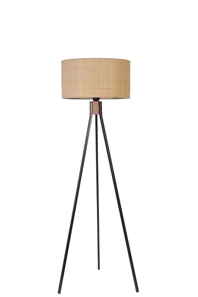 Lumexx Fısco Tripod Siyah Lambader Silindir Hasır Rattan Abajurlu