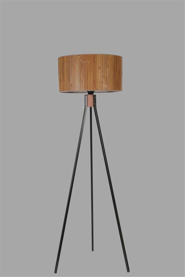 Lumexx Fısco Tripod Siyah Lambader Silindir Bambu 01 Abajurlu