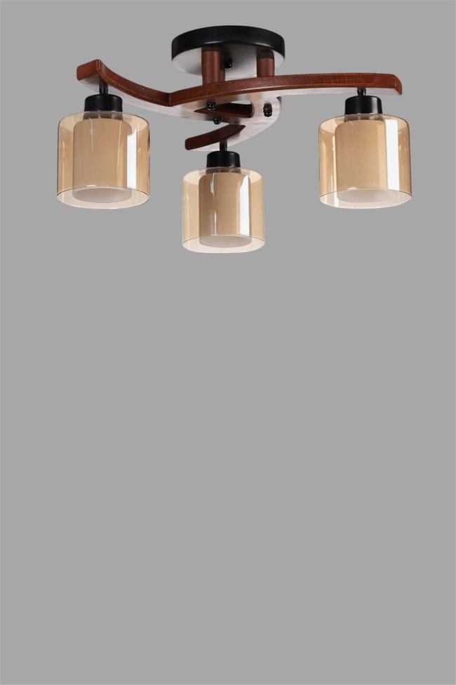 Lumexx Weston 3 Lü Ceviz Çift Camlı Plofonyer Avize