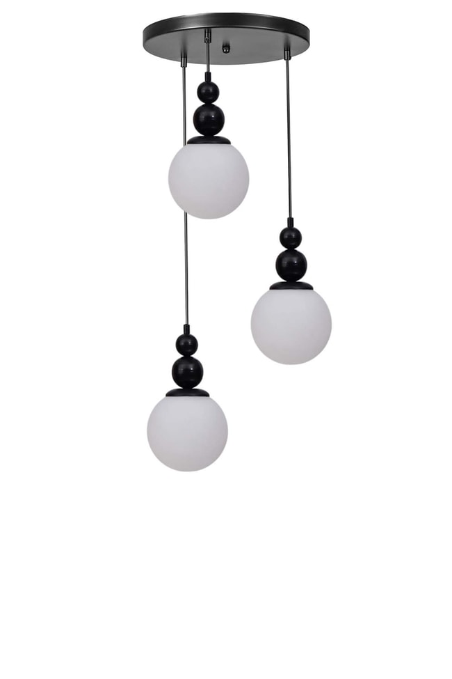Lumexx Yaren 3 Lü Tepsili Siyah Beyaz Camlı Sarkıt