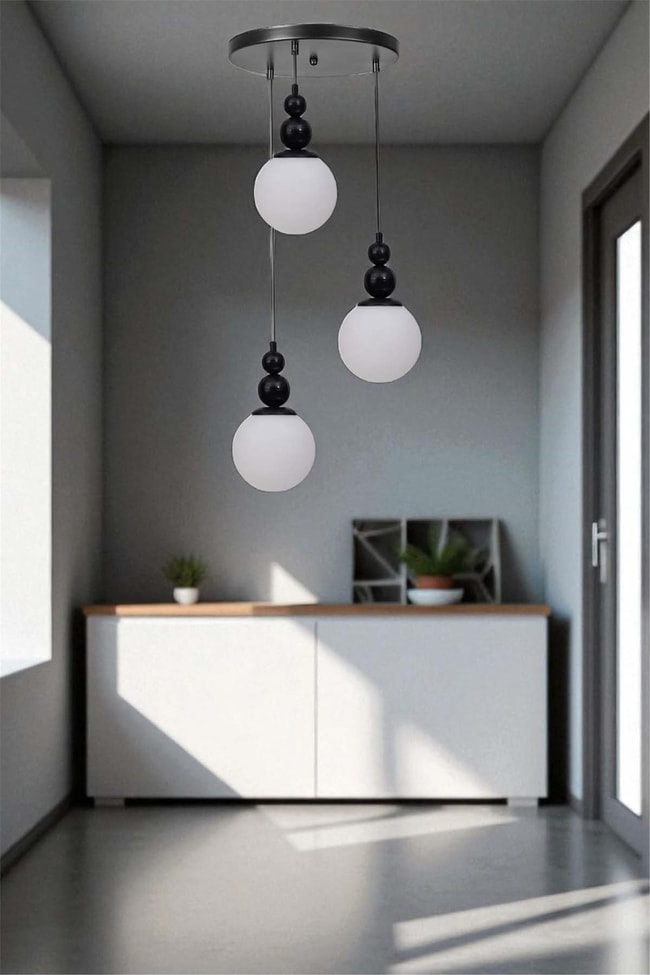 Lumexx Yaren 3 Lü Tepsili Siyah Beyaz Camlı Sarkıt