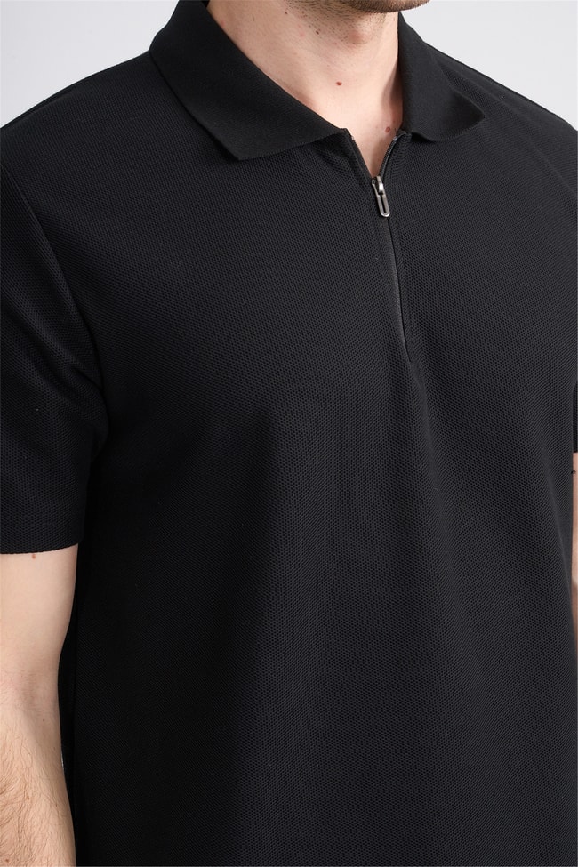 Mareteks 2655 Js Sıyah Erkek Polo Yaka A.P Fermuarlı T-Shırt