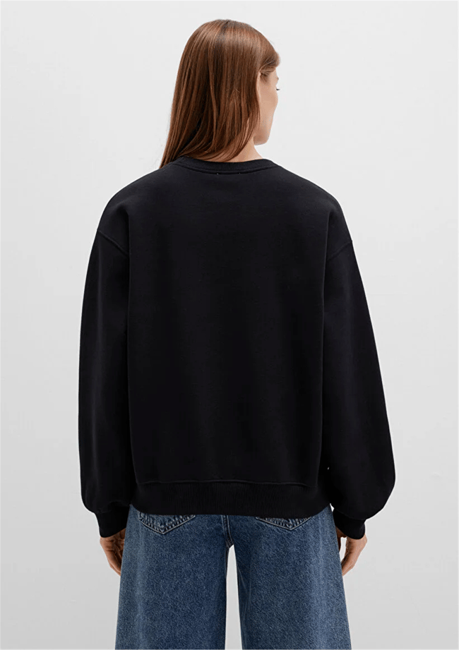 Mavı K25 M1610198-900 Sıyah Kadın Oversıze O Yaka Basıc Sweatshırt