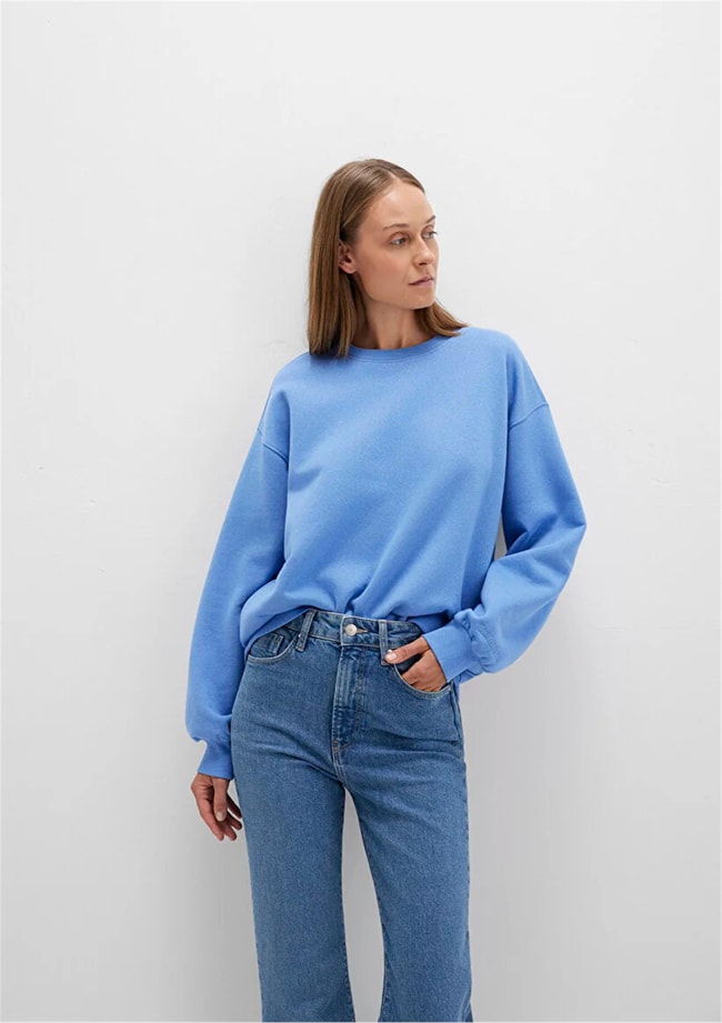 Mavı K26 M1610198-70790 Koyu Mavı Kadın Bısıklet Yaka Oversıze Basıc Sweatshırt