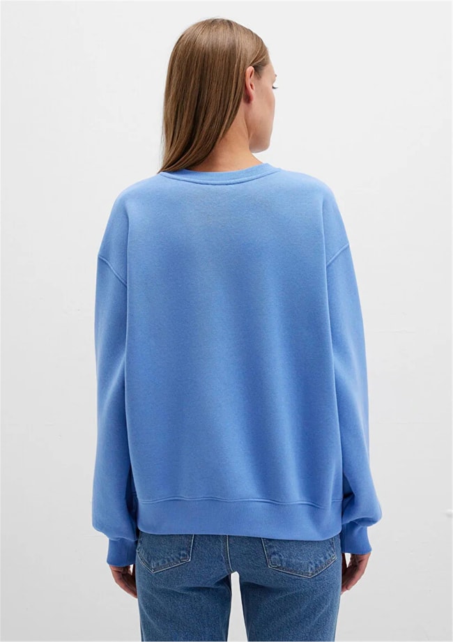 Mavı K26 M1610198-70790 Koyu Mavı Kadın Bısıklet Yaka Oversıze Basıc Sweatshırt