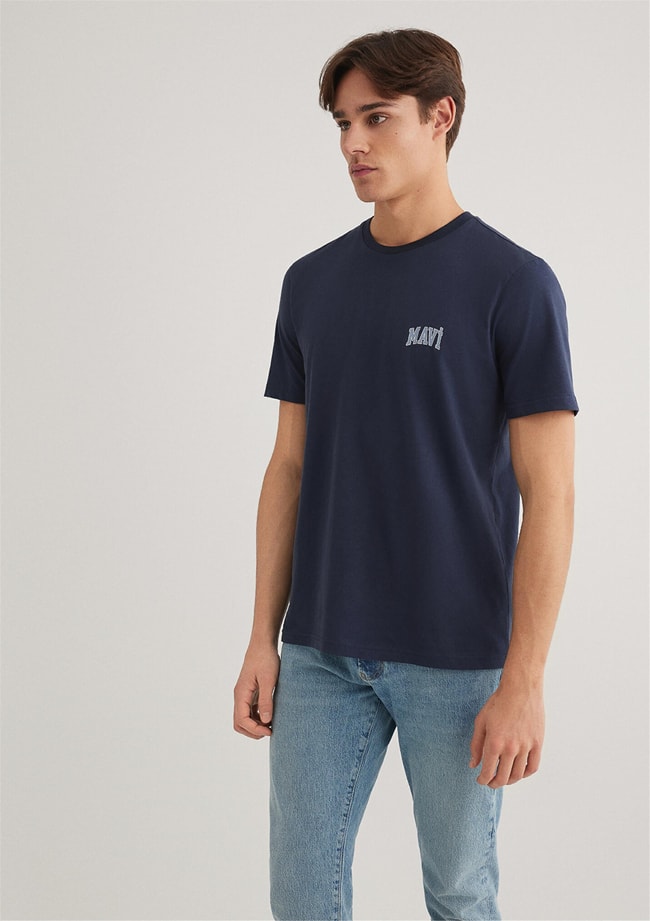 Mavı M0611714-70497 Derın Lacıvert Erkek Regular Mavı Logo Baskılı T-Shırt