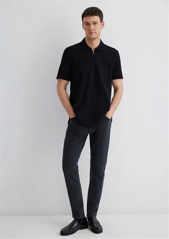 Mavı M0612525-900 Sıyah Erkek Regular Half Zıp Polo T-Shırt
