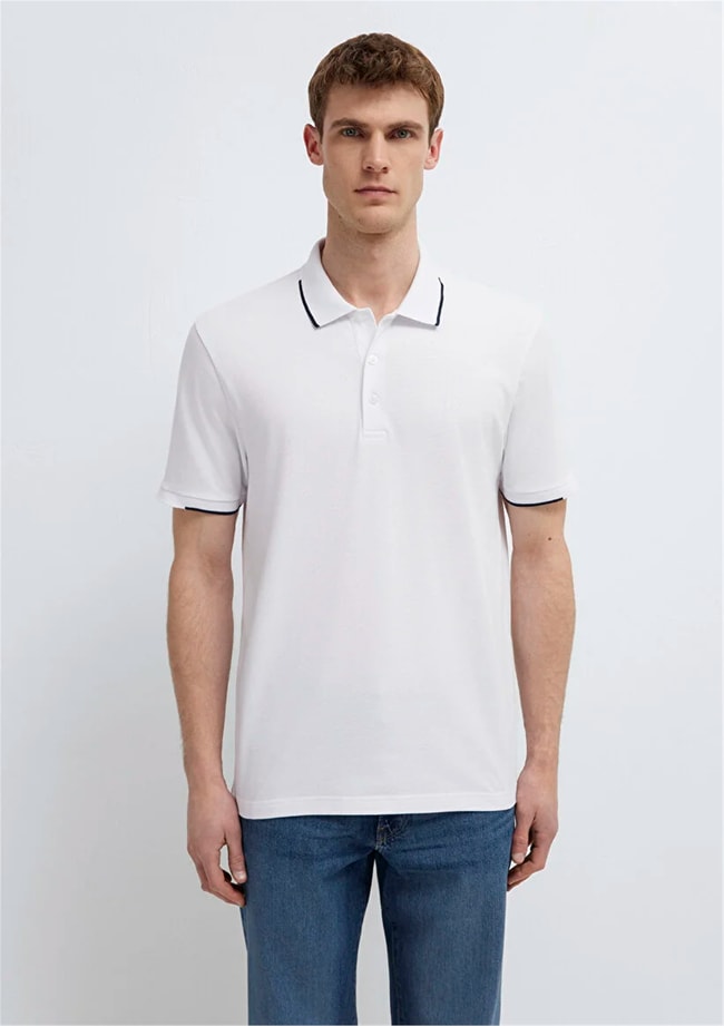 Mavı M0613272-620 Beyaz Erkek Regular Polo T-Shırt