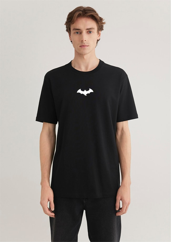 Mavi M066878-900 Siyah Erkek Batman Reflektor Baskılı T-Shirt